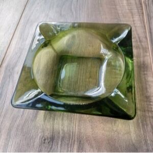 Vintage MCM Green Square Art Glass Ash Tray